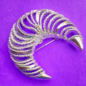 Vintage GERRY'S Crescent Textured Brooch Silver Tone Granny Core